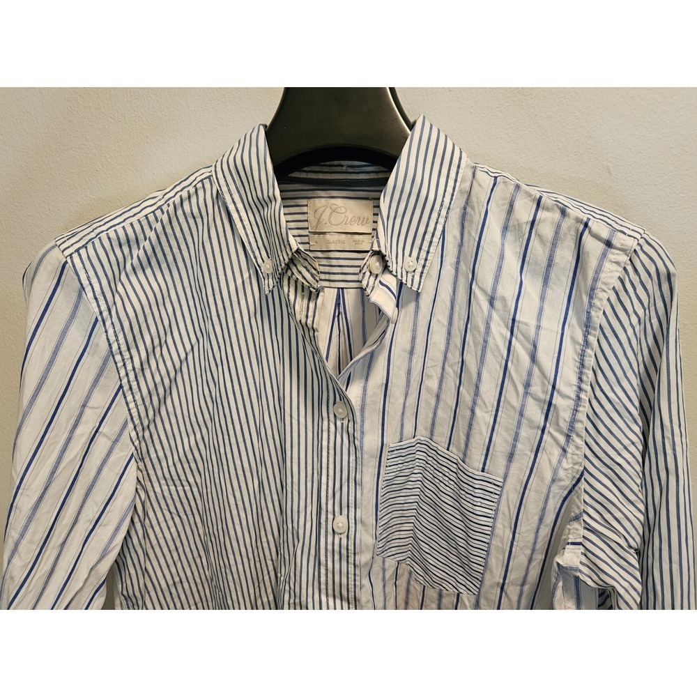 J.Crew Re-Imagined Mixed Stripe Cotton Button Down Shirt Blue White